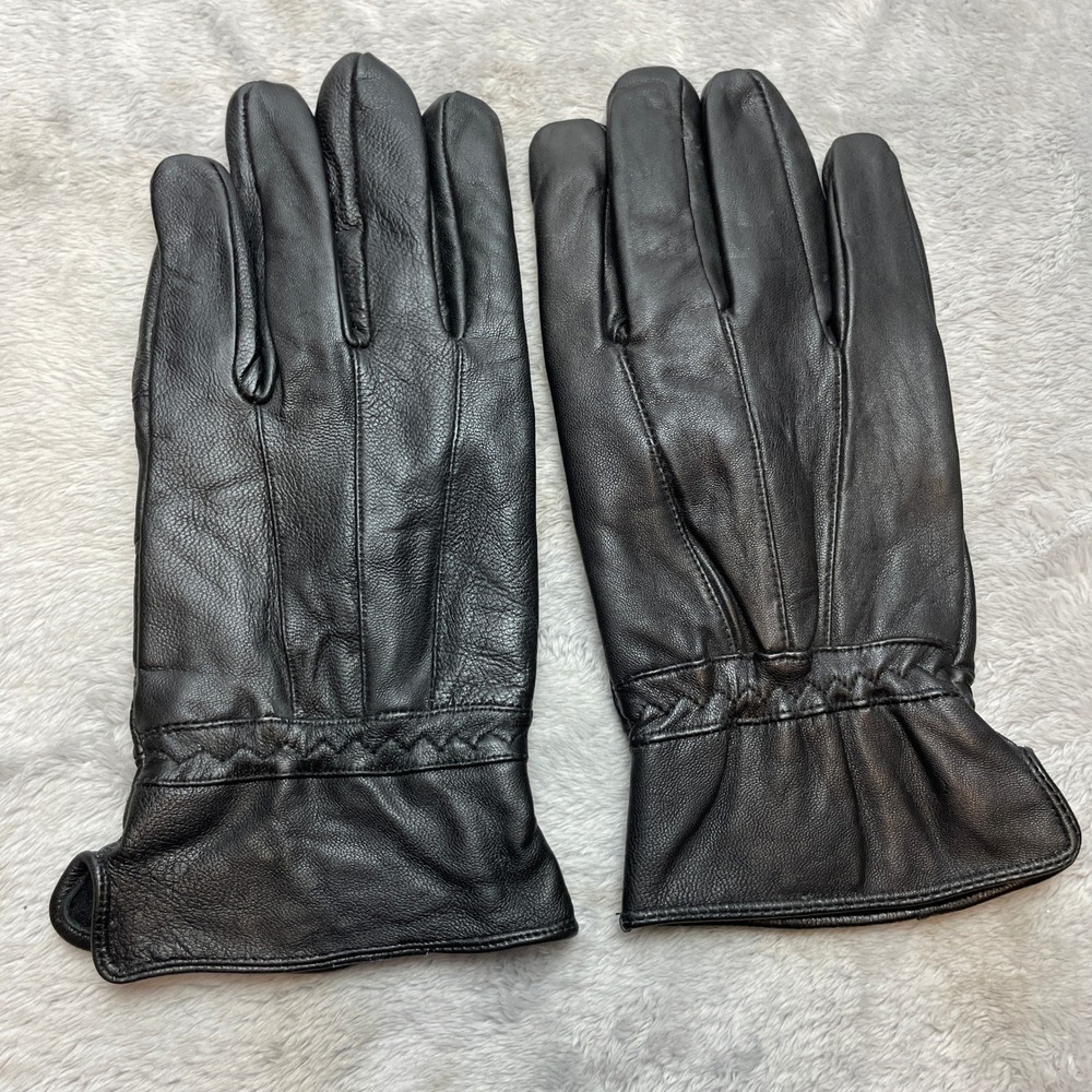 I Shalom Womens Genuine Leather Gloves Size M/L Black Elastic Wrist Classic
